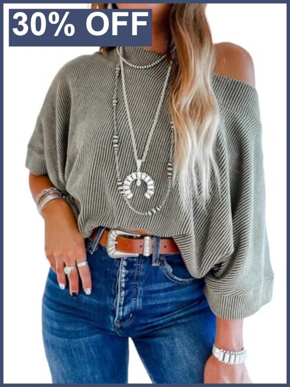 Women's Off Shoulder 3/4 Sleeve Batwing Top Soft Stretch Knit Loose Fit
